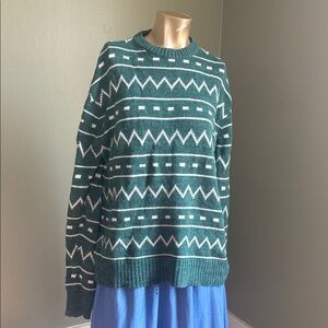 Charter Oak Green and White Knit Sweater